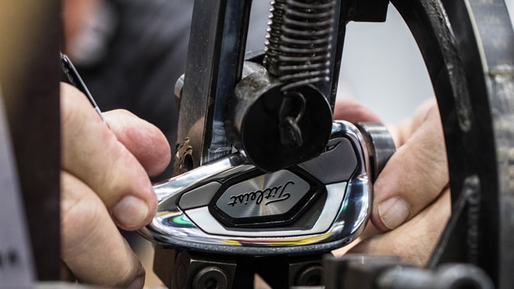A prototype Titleist 718 AP3 iron has work done in...