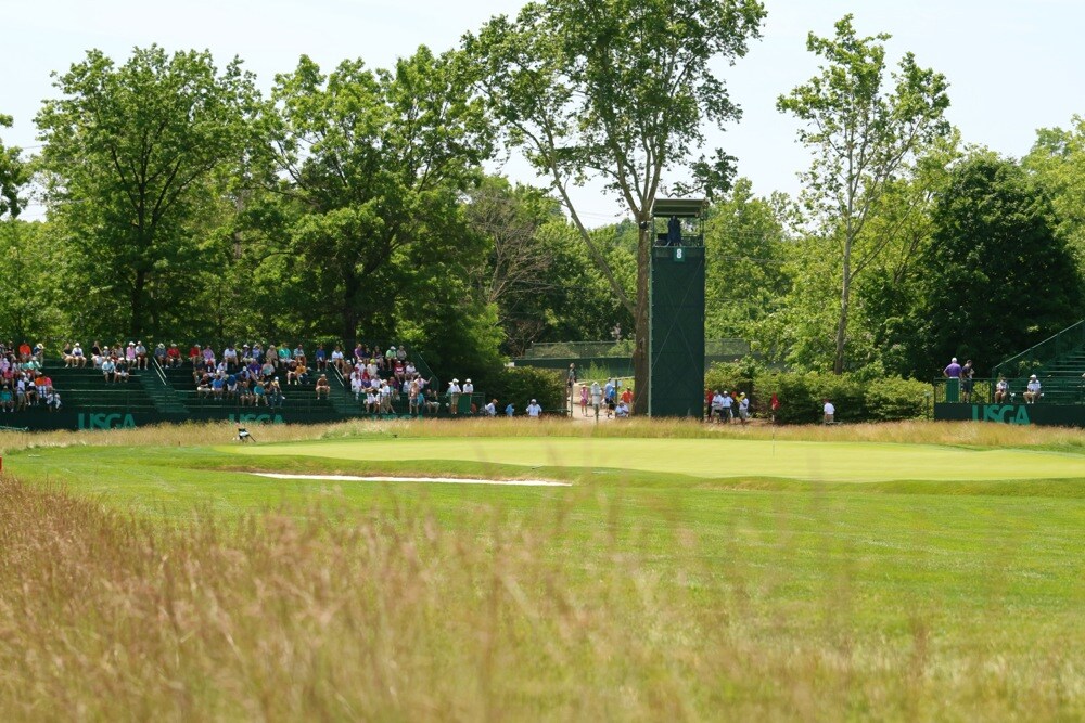 Across the way, the 8th green awaits tee shots...