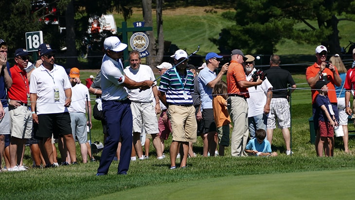 Cabrera Bello practices his short game around the...