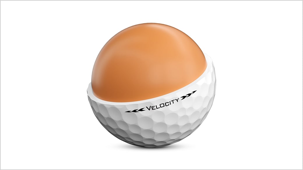 Rendered Image of reformulated, larger and faster core in new 2020 Titleist Velocity golf ball