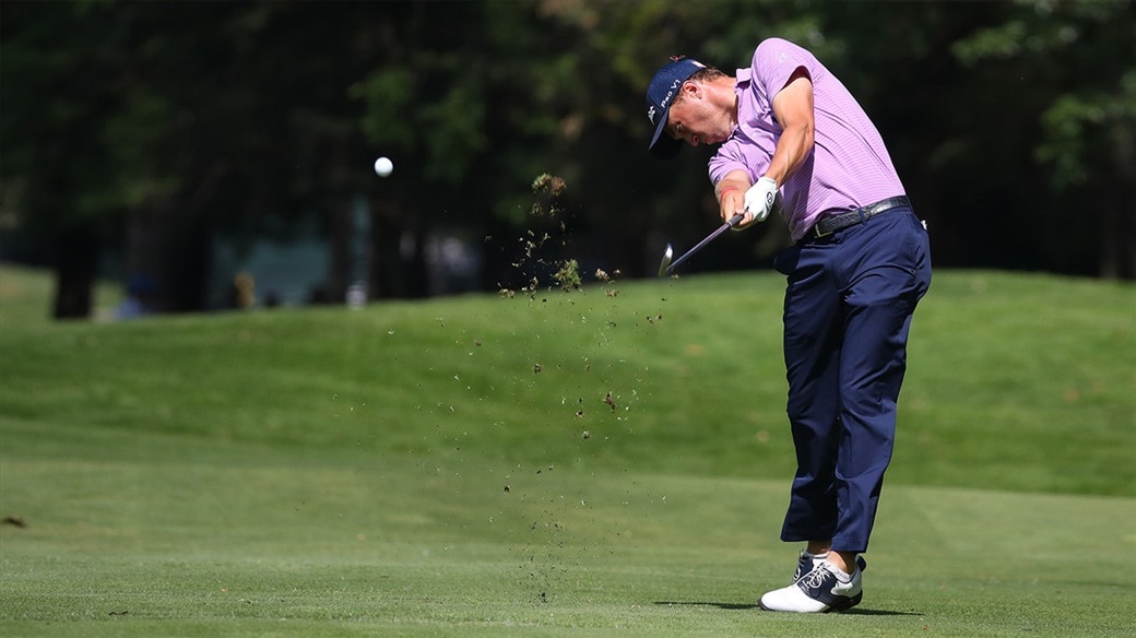 Justin Thomas launches his Pro V1x golf ball with a long iron during action on the 2019 PGA TOUR