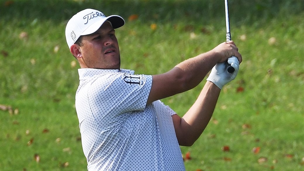   Titleist Brand Ambassador JC Ritchie plays an approach shot with his Titleist MB iron during the 2019 Zanaco Masters